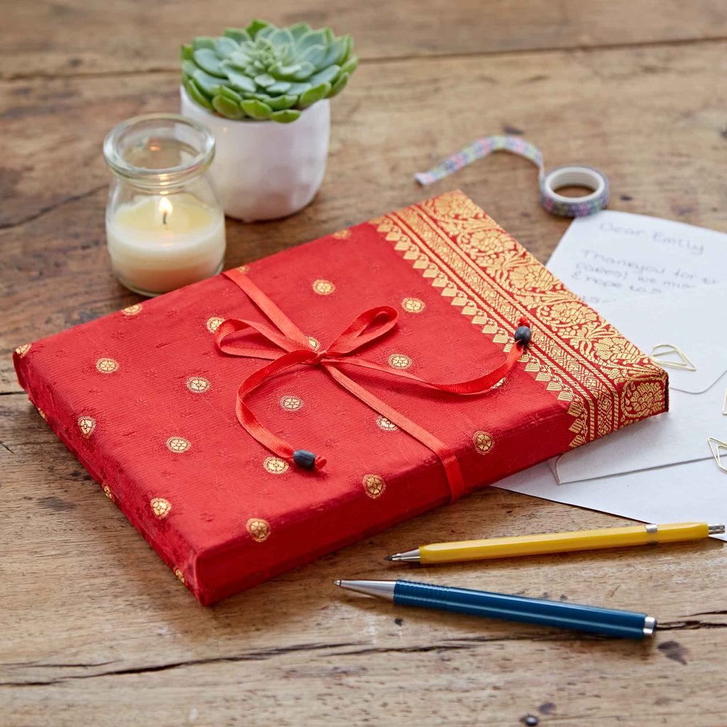 Ensemble d'écriture Sari fait main - Ensemble de papier de papeterie