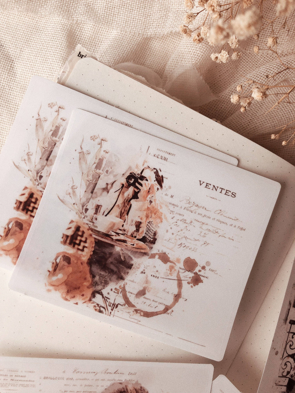 Lot de 6 stickers aquarelle mats transparents