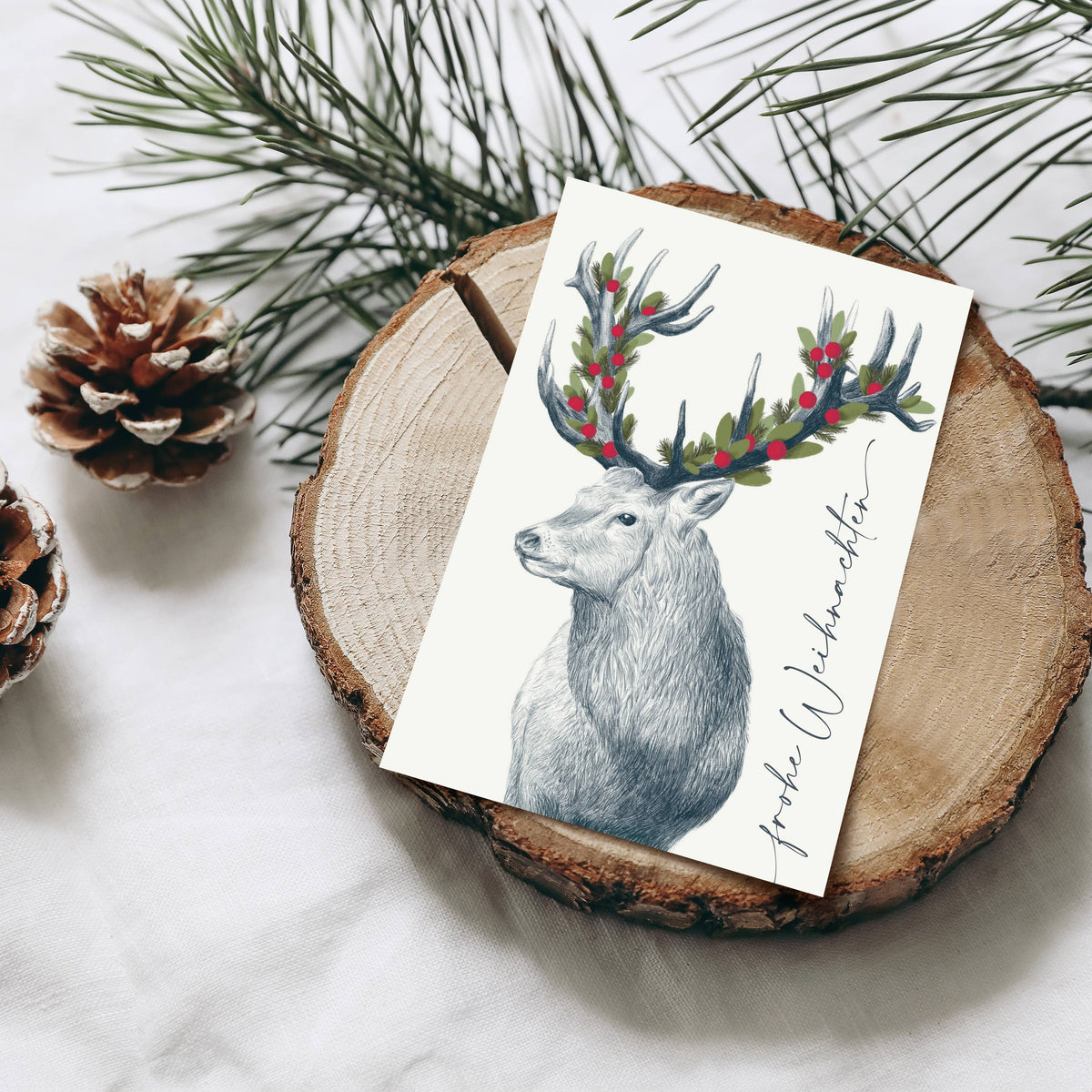 Carte postale Merry Christmas Deer, certifiée FSC