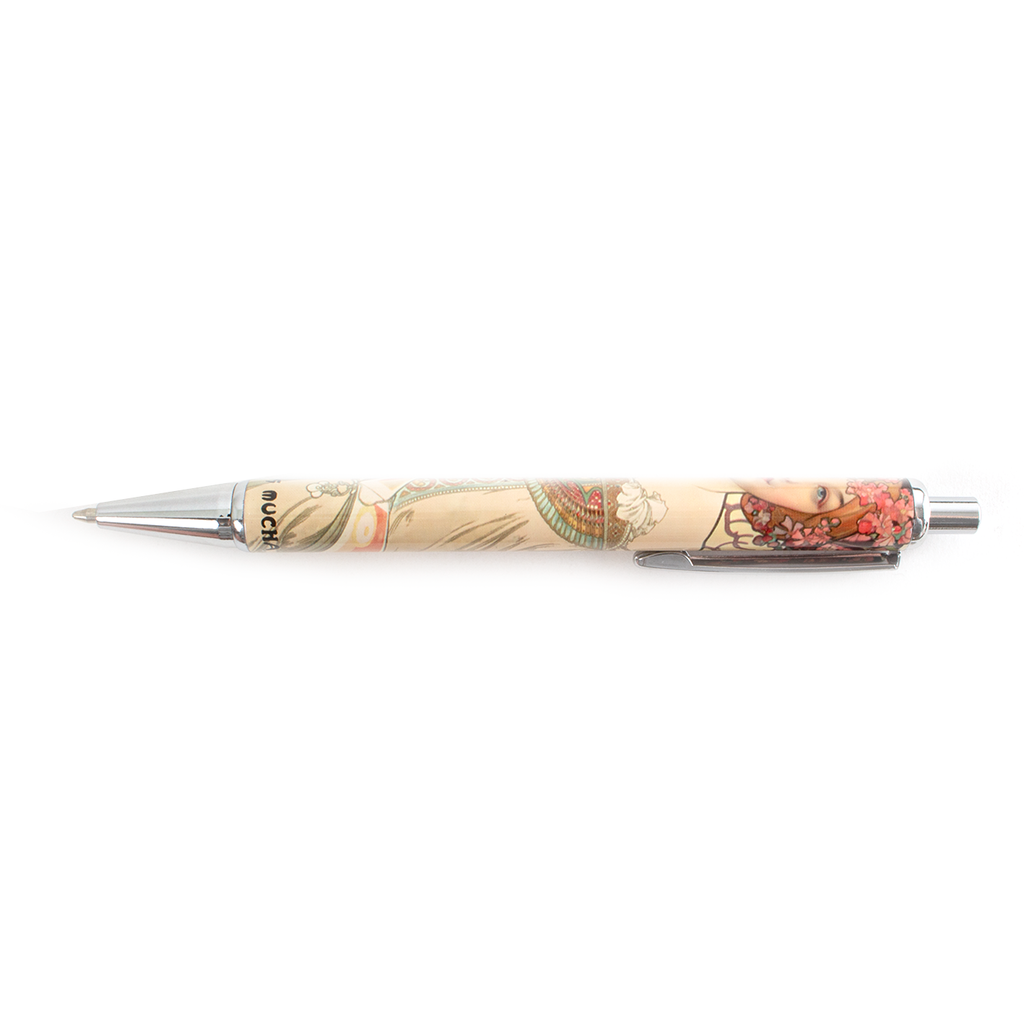 Stylo à bille rechargeable en boîte, design Mucha