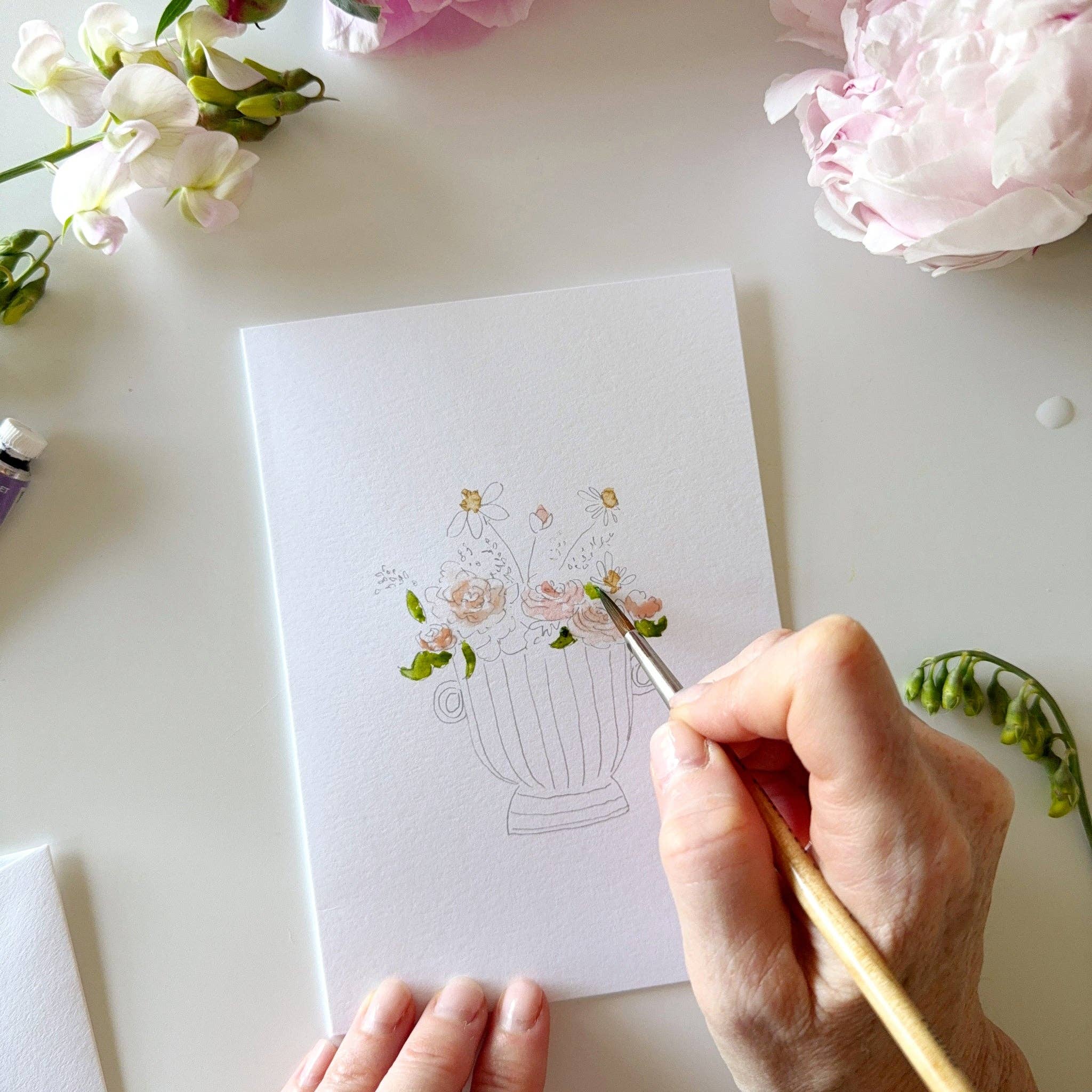 Cartes de correspondance à peindre avec des bouquets