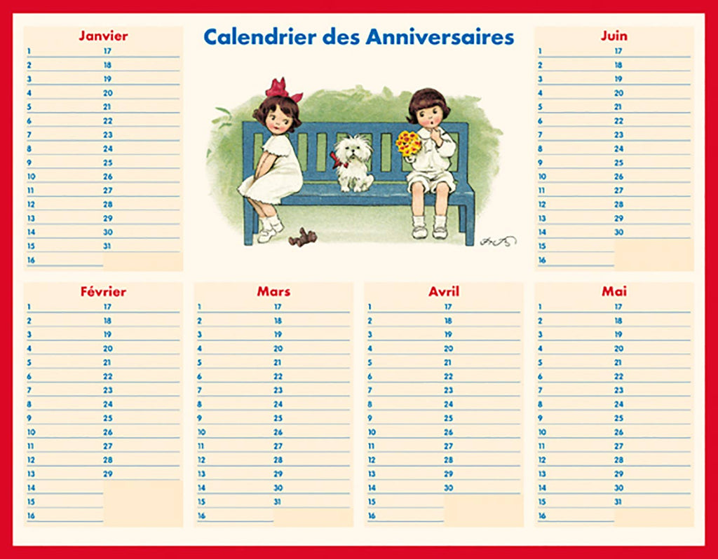 Tableau - Calendrier des anniversaires Banc