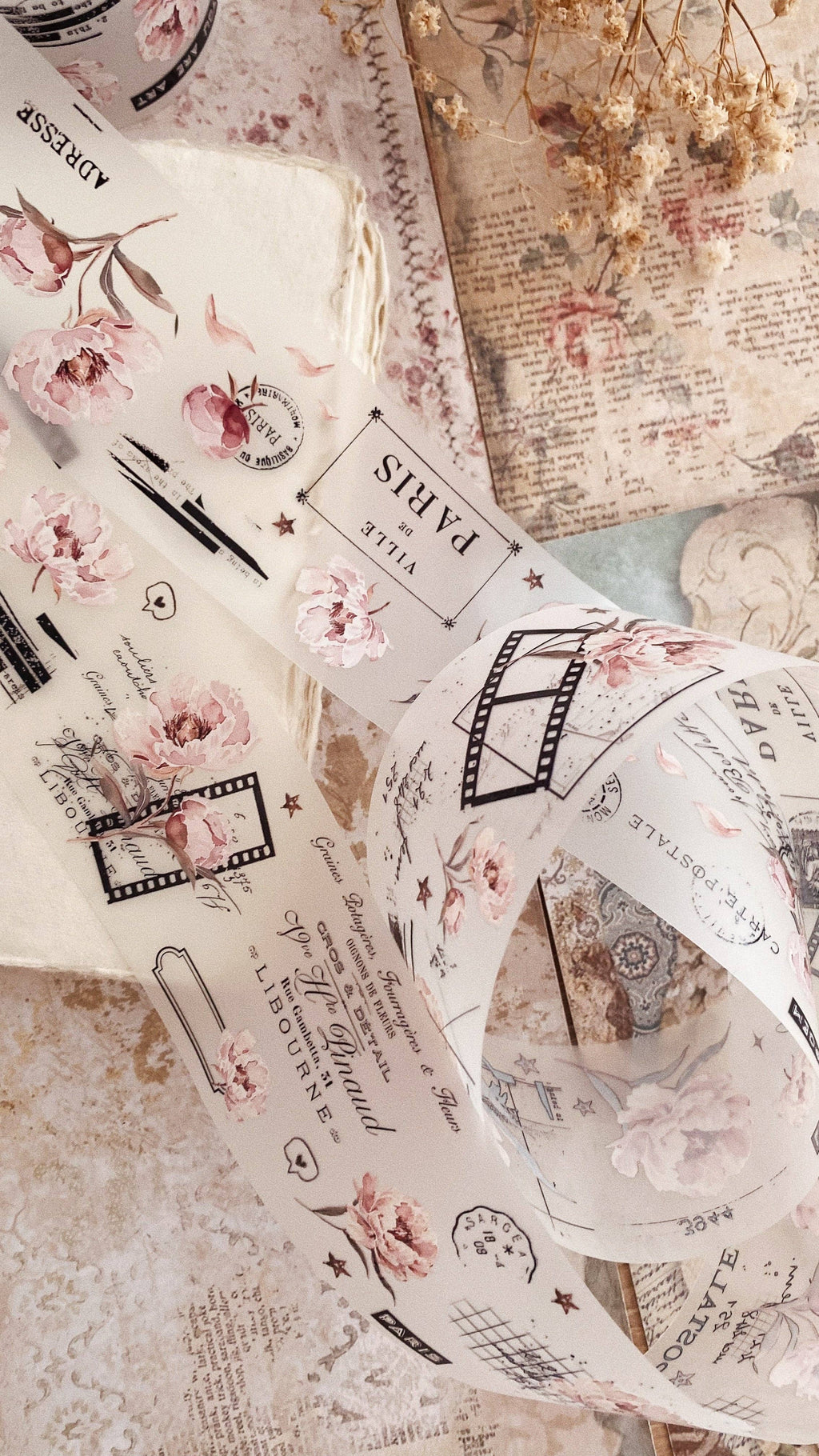 Ruban décoratif – Pivoines roses