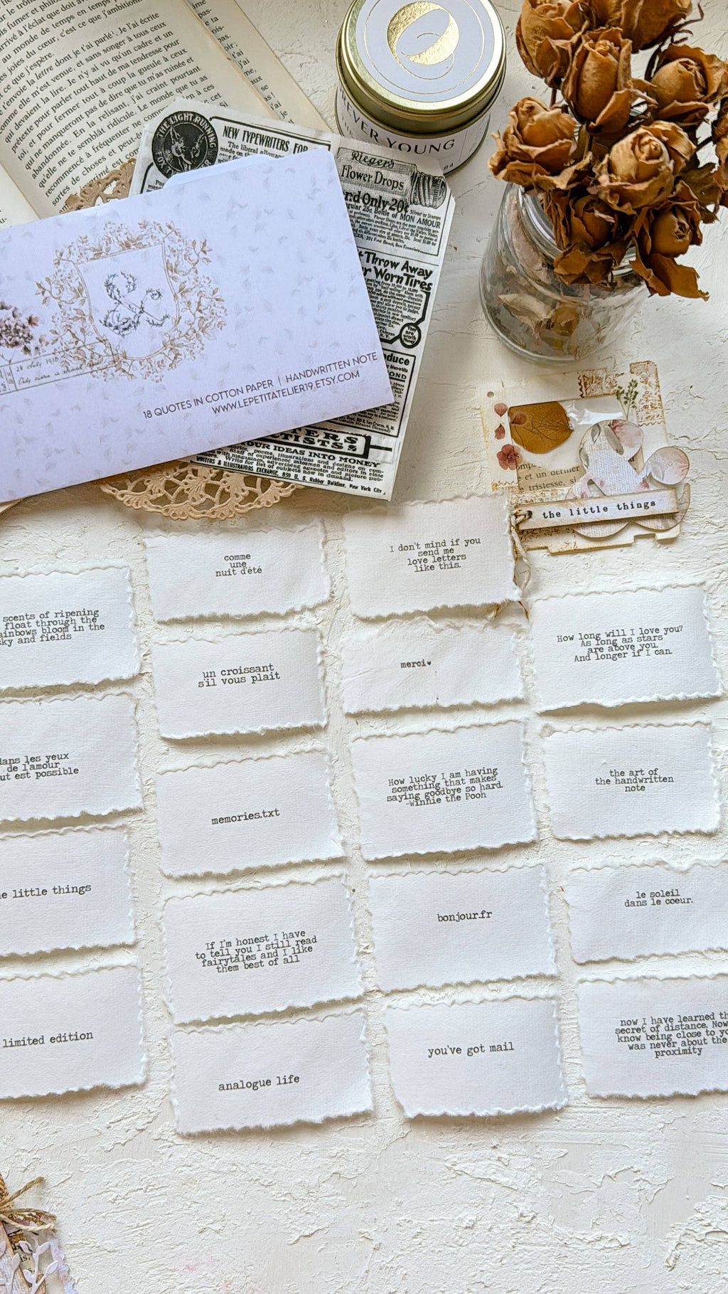18 Phrases sur papier coton (papier fait main)