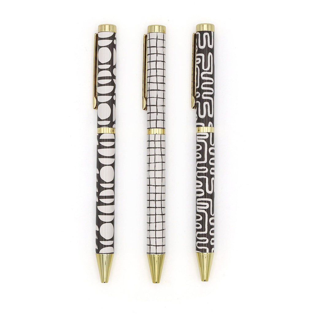 Stylos à bille Elysian Monochrome à design mixte dans une boîte cadeau — Ensemble de 3 stylos