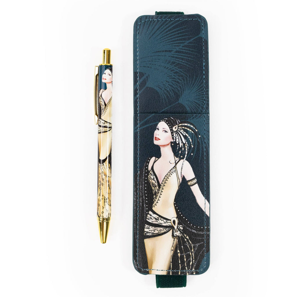 Coffret cadeau : stylo‑bille Art déco Claire Coxon et pochette pour stylo