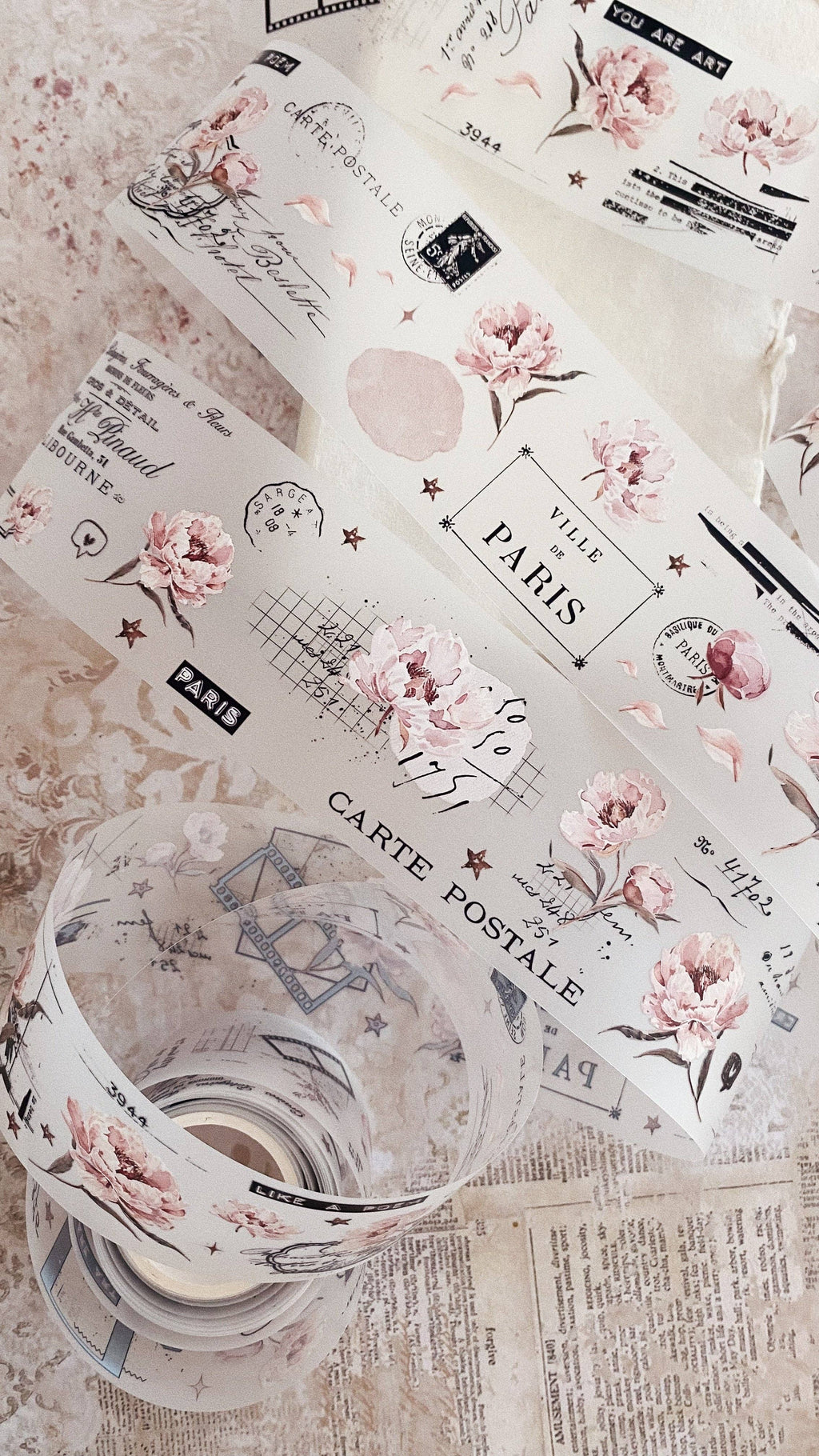 Ruban décoratif – Pivoines roses