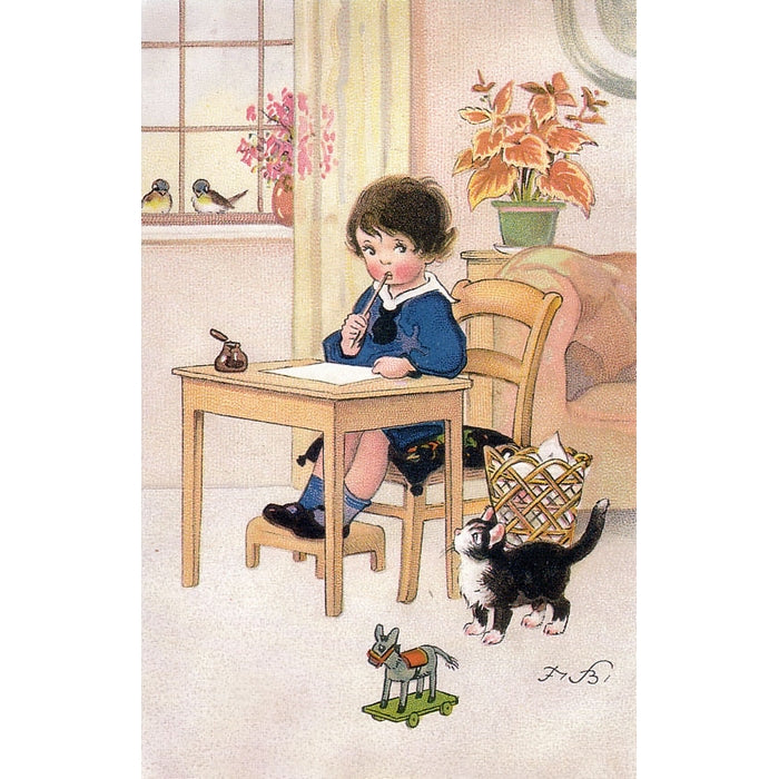 Carte postale garçon studieux