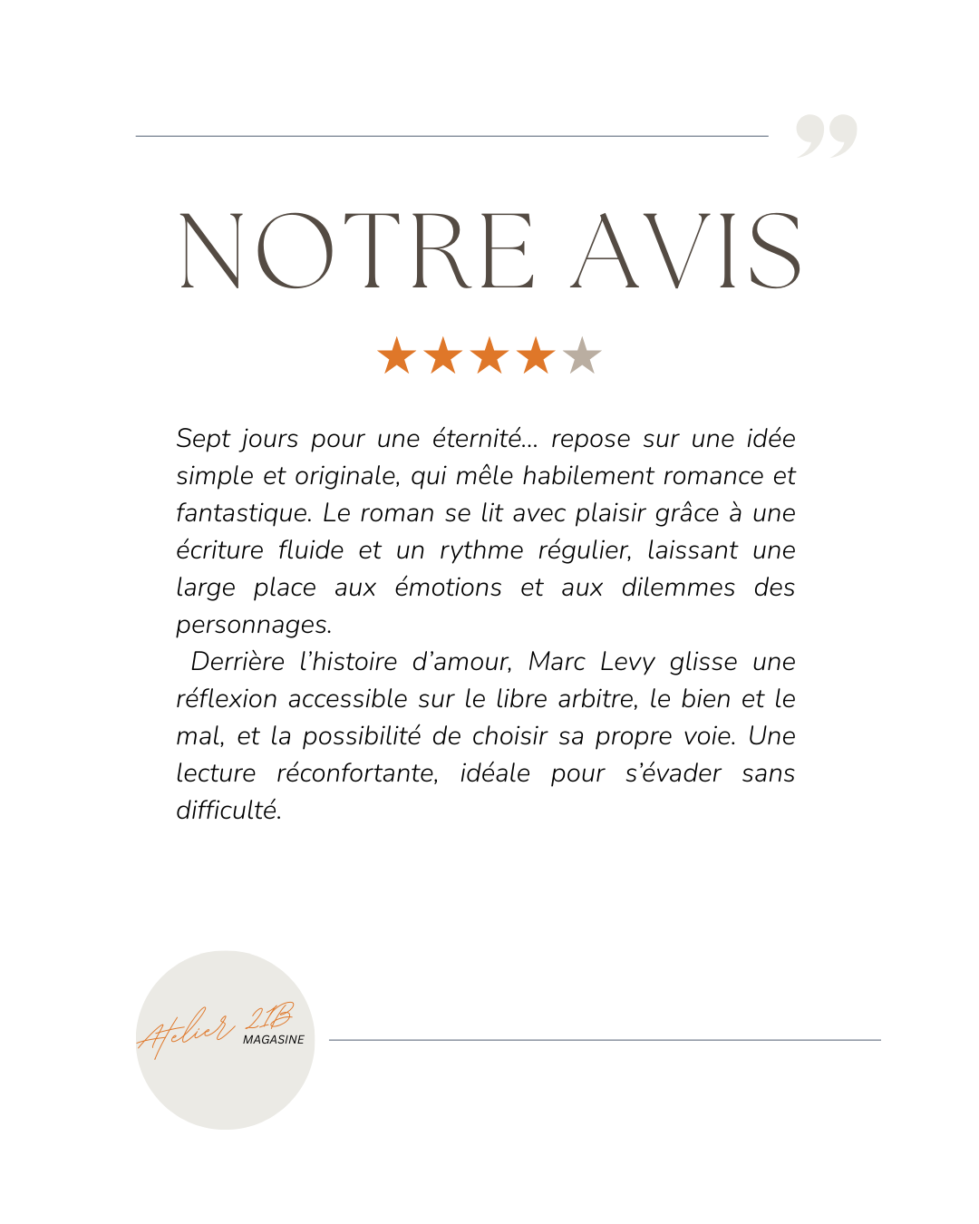 Sept jours pour une éternité ...